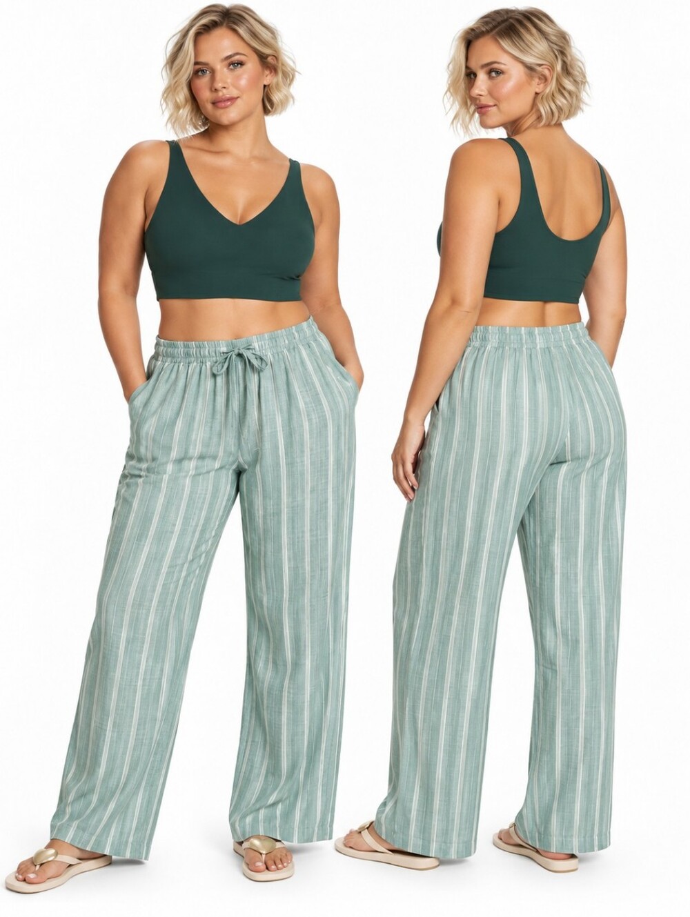 NWT Sage Striped Cotton Blend Wide Leg Pajama Pants Plus Size Lounge Flare